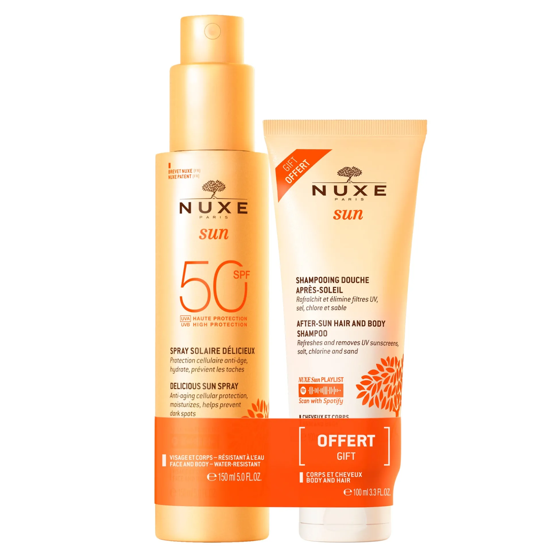 Protezione Solare | Crema Da Giorno^NUXE Delizioso Spray solare ad alta protezione SPF50 per viso e corpo e Shampoo doccia doposole gratuito 100ml